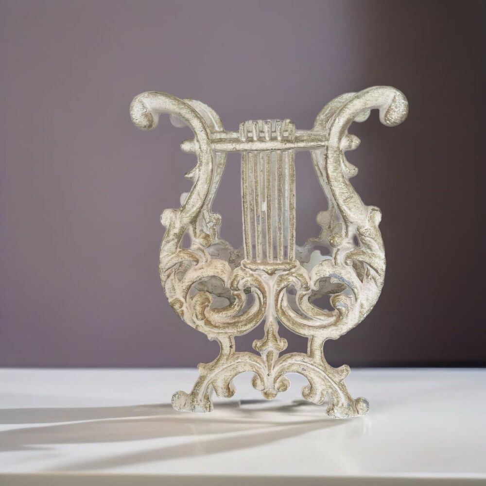 Vintage Cast Iron Lyre Harp Music Holder Magazine File Piano Topper 11" x 8"